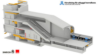 Cutaway view of 3D model of Stockholm Metro Extension Station. 